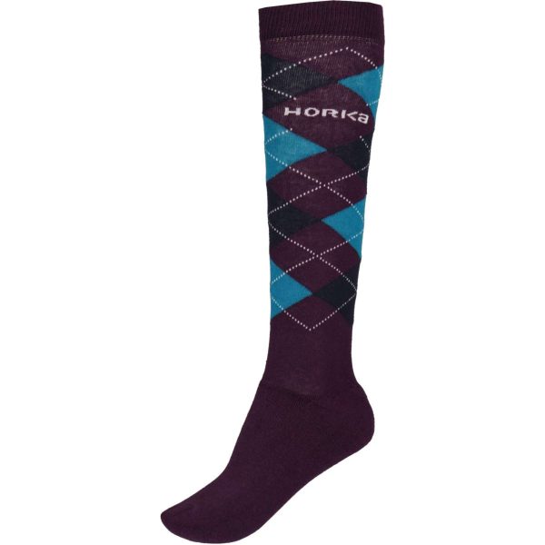 HORKA Socken Diamant Check Aubergine Fashion