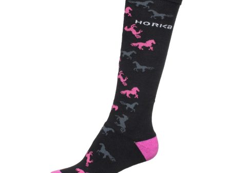 HORKA Socken Pferde Schwarz Rosa Hot on Sale