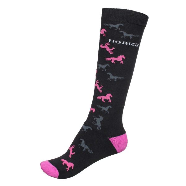 HORKA Socken Pferde Schwarz Rosa Hot on Sale