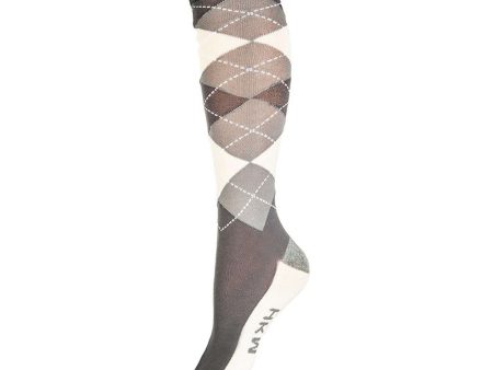 HKM Reitsocken Check Classico Grau Vanille For Sale